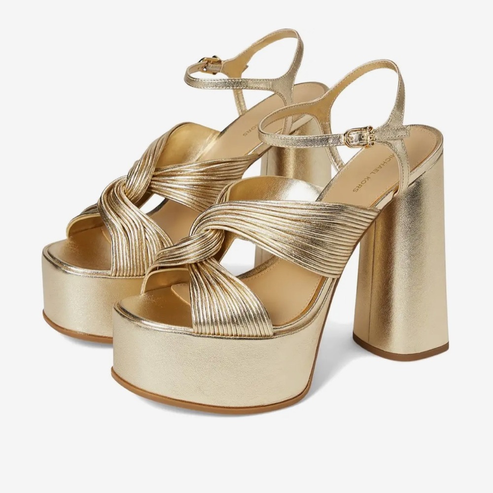 MICHAEL Michael Kors Gold Metallic Platform Block Heel Sandals